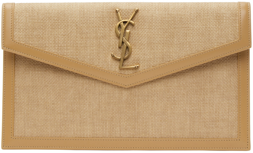 Beige Uptown YSL-monogram cotton-canvas pouch, Saint Laurent