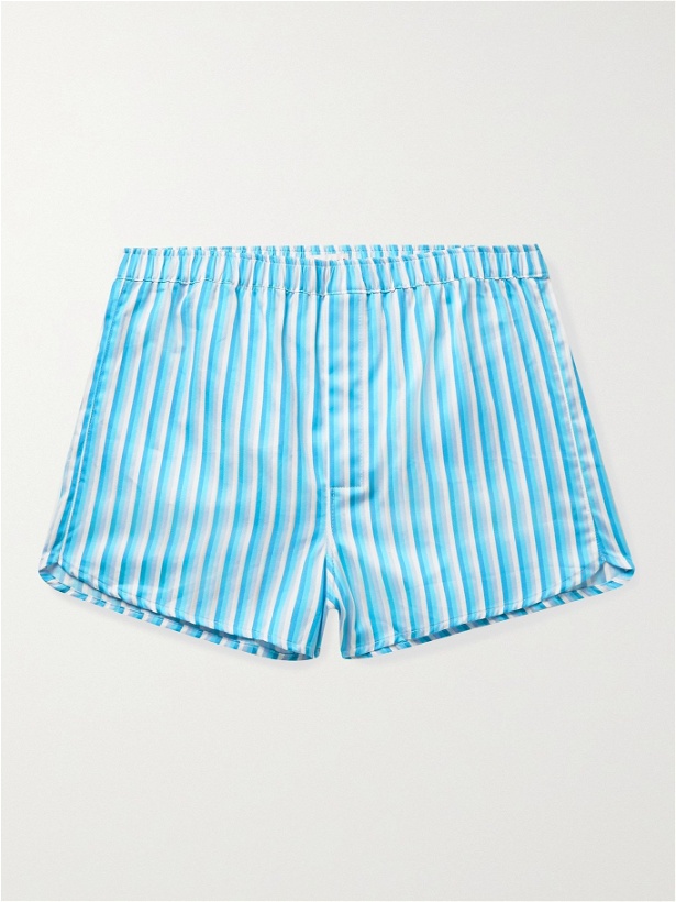 Photo: DEREK ROSE - Wellington 51 Striped Boxer Shorts - Blue