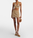Valentino Open-knit linen-blend lamé crop top