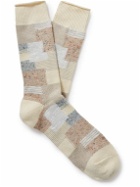Anonymous Ism - Patchwork Jacquard-Knit Cotton-Blend Socks - Neutrals