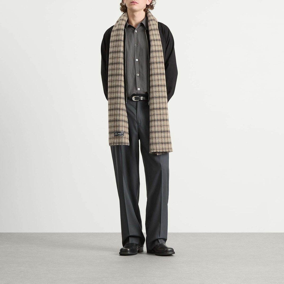 mfpen Men's Wool Scarf in Brown Double Faced Check 