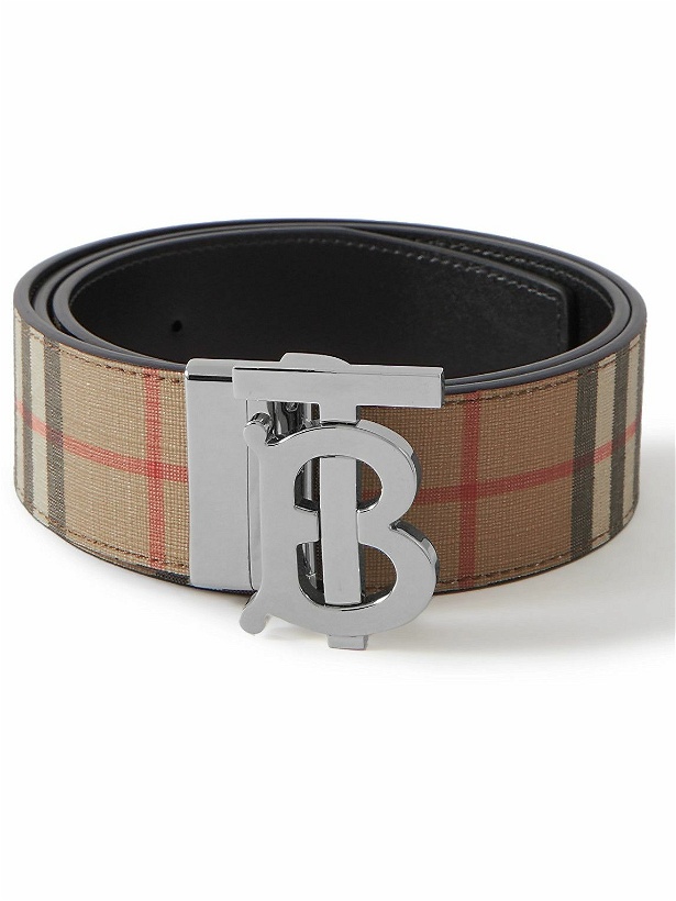 Photo: Burberry - 4cm Reversible Checked E-Canvas and Leather Belt - Neutrals