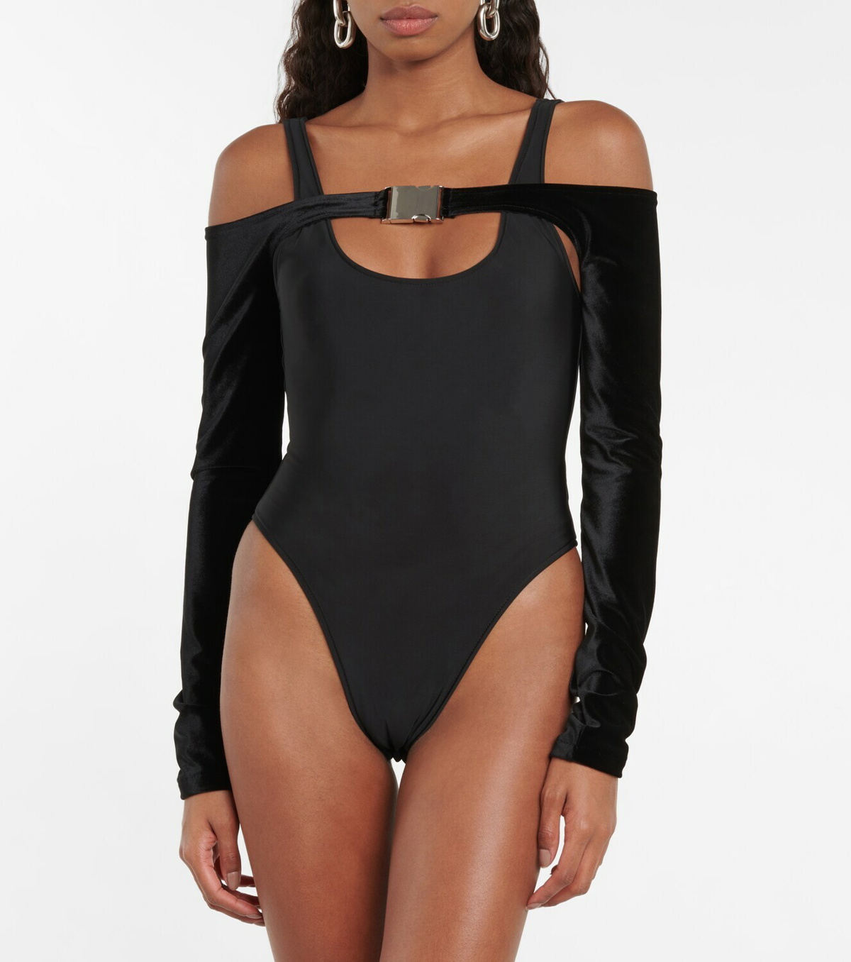 Cutout mesh bodysuit in black - David Koma