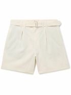 Stòffa - Wide-Leg Belted Pleated Linen Shorts - Neutrals
