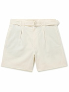 Stòffa - Wide-Leg Belted Pleated Linen Shorts - Neutrals