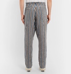 Monitaly - Grey Striped Pleated Linen Drawstring Trousers - Men - Gray