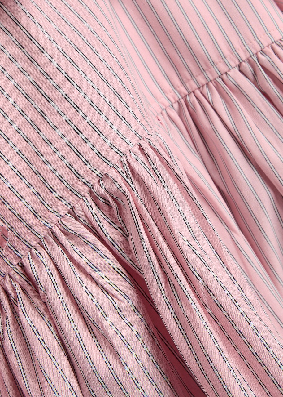 Ganni Striped Cotton-poplin Mini Shirt Dress Light Pink