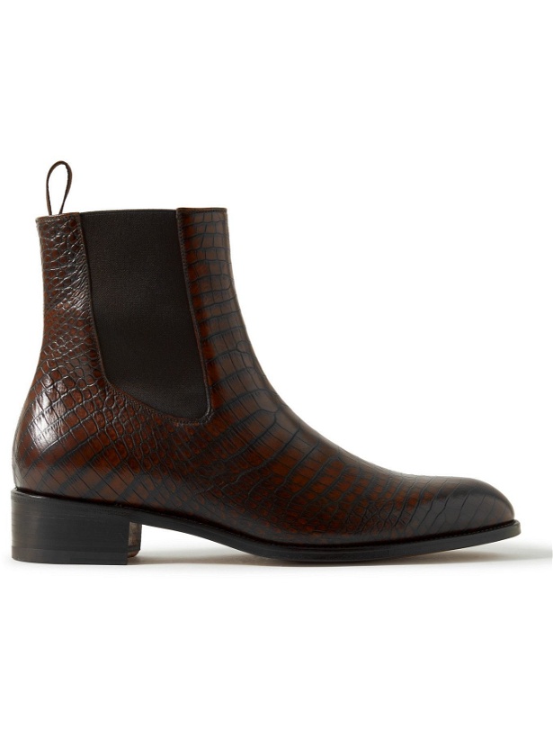 Photo: TOM FORD - Croc-Effect Leather Chelsea Boots - Brown