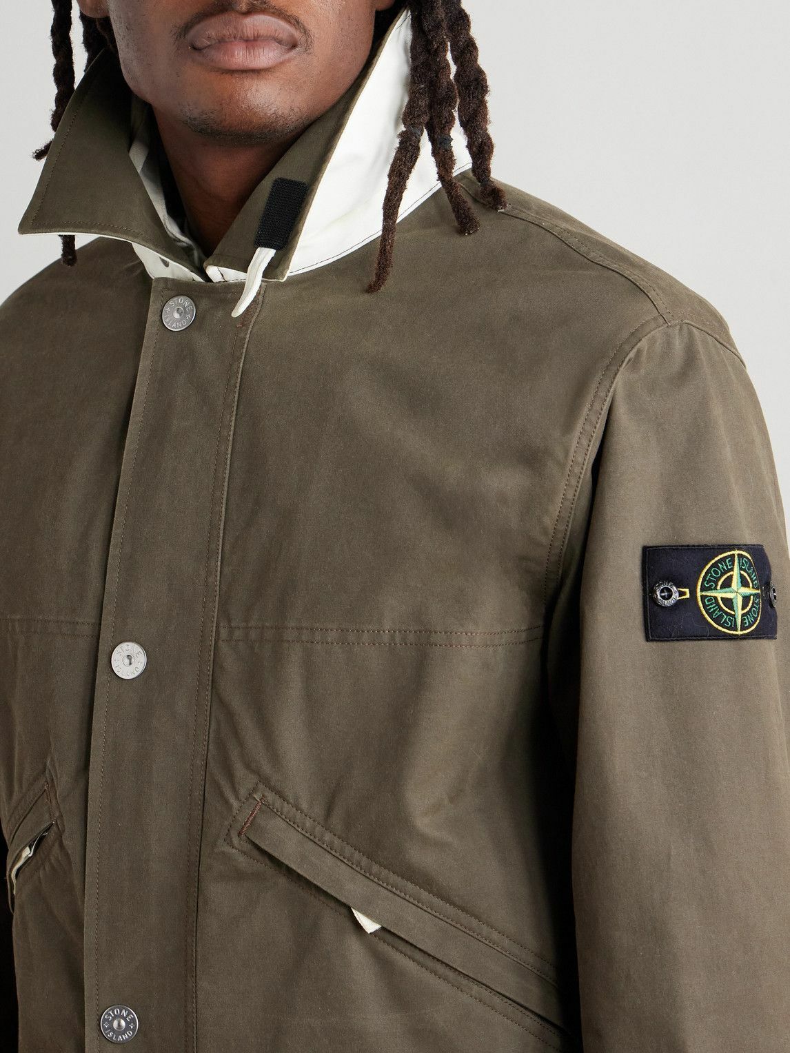 Stone Island - Logo-Appliquéd Colour-Block Tela Resinata Hooded