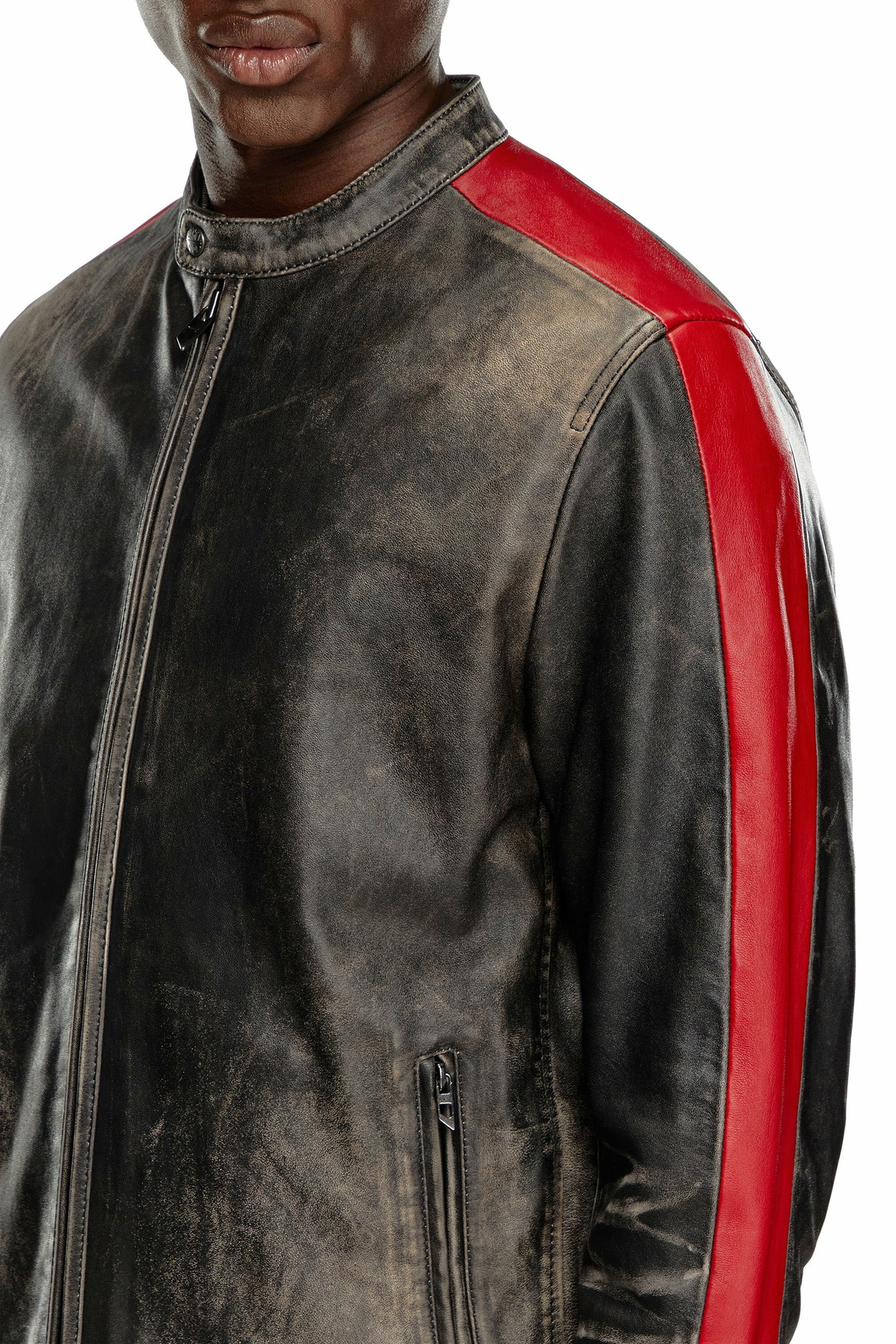 Diesel Leather jacket with contrasting stripes - Leather jackets