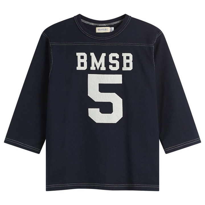 Photo: Beams Boy Women's 3/4 Sleeve Football T-Shirt in Navy