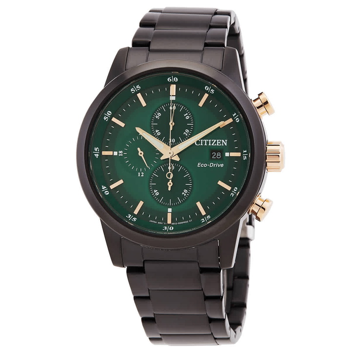 Photo: Citizen Chronograph Eco-Drive Green Dial Mens Watch CA0746-85X