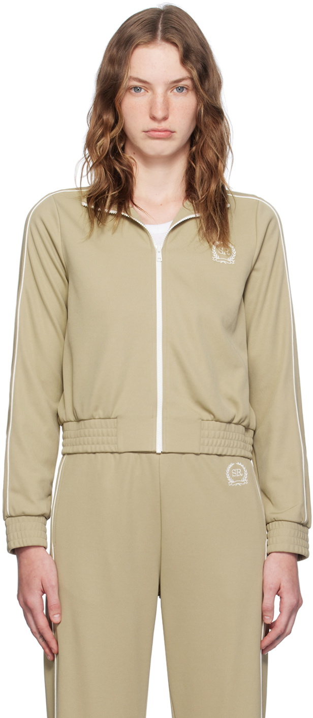 Sporty & Rich Beige Golf Embroidered Track Jacket