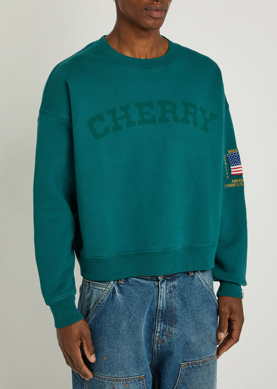 Cherry Los Angeles America's Favourite Crew-neck Cotton Sweatshirt Teal