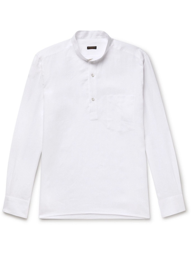 Photo: RUBINACCI - Grandad-Collar Linen Half-Placket Shirt - White