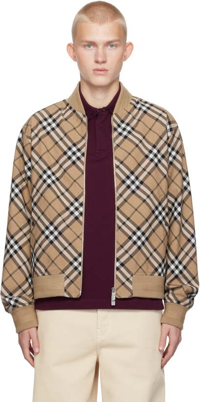 Photo: Burberry Beige Check Wool Blend Harrington Bomber Jacket