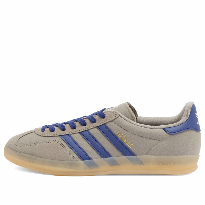 Photo: Adidas Men's Gazelle Indoor in Silver Pebble/Victory Blue/Magic Beige