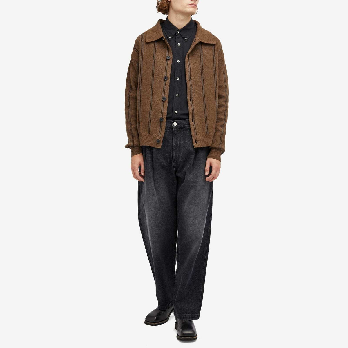 mfpen Men's Formal Cardigan in Light Brown Stripe mfpen