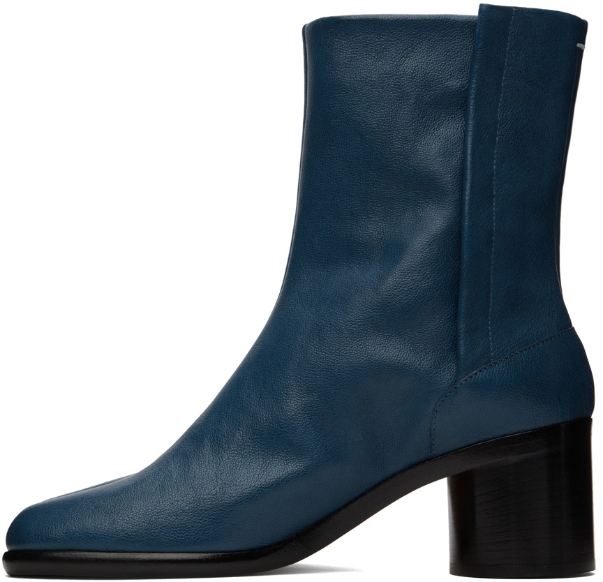 navy mid heel ankle boots