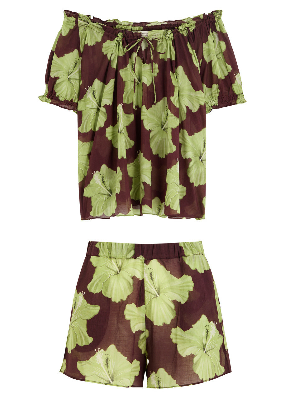 Desmond & Dempsey Floral-printed Cotton-voile Pyjama set Brown