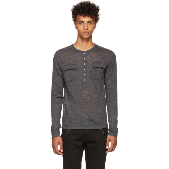 Photo: Balmain Grey Long Sleeve Tunisian T-Shirt