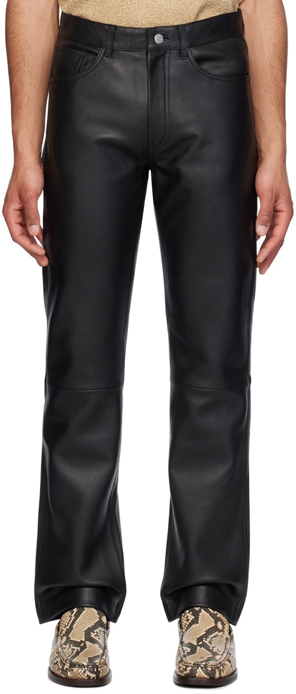 Photo: Sunflower Black Straight-Fit Leather Trousers