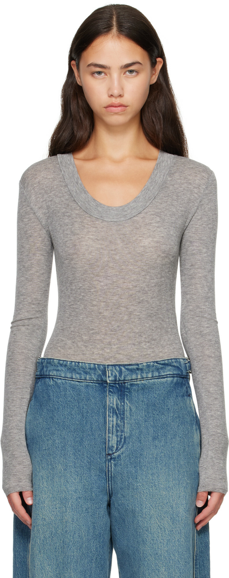 Entire Studios Gray Circle Neck Bodysuit