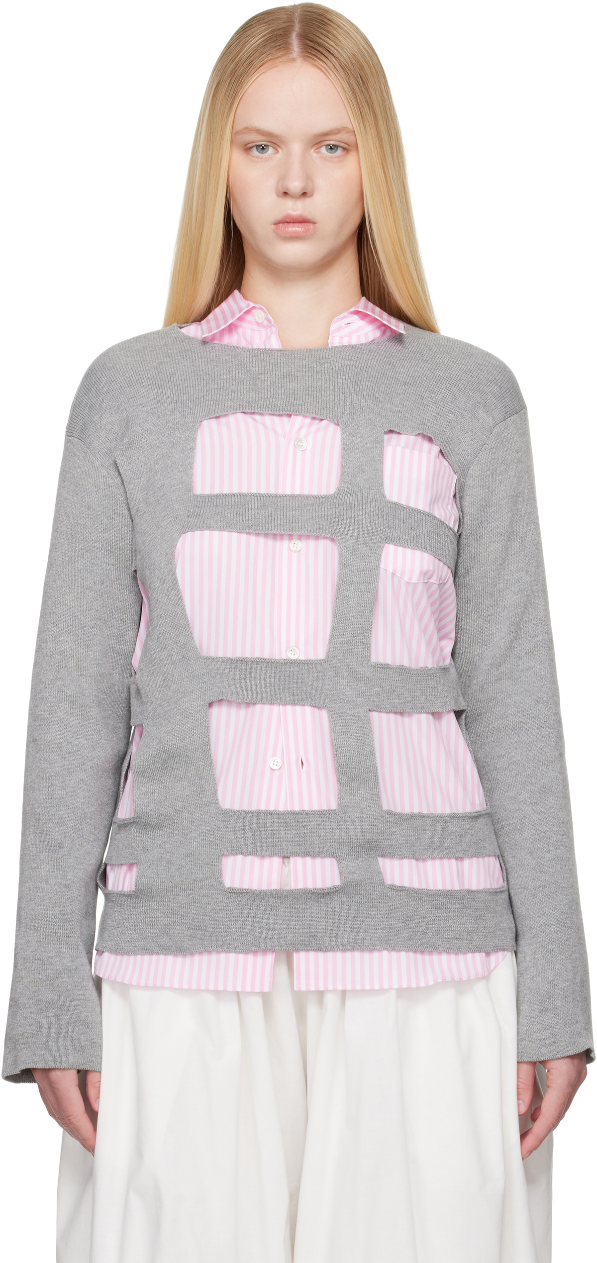 Comme des Garçons Shirt Gray Geometric Cutouts Sweater