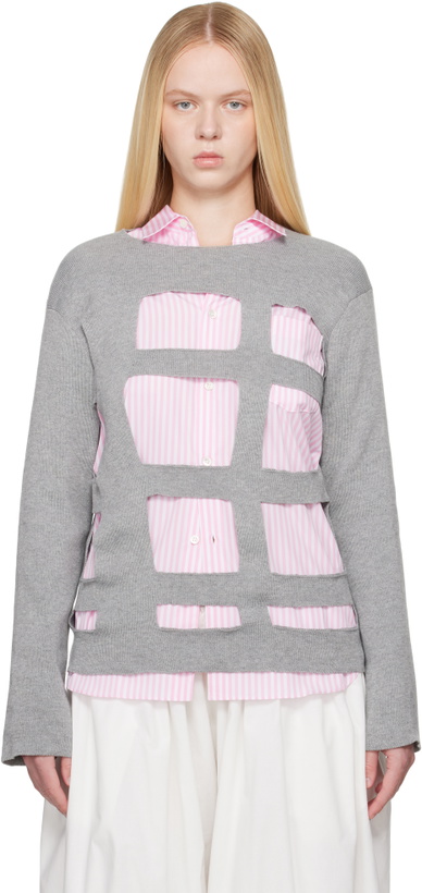 Photo: Comme des Garçons Shirt Gray Geometric Cutouts Sweater