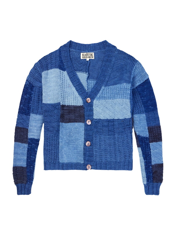 Photo: Kartik Research - Patchwork Cable-Knit Wool Cardigan - Blue