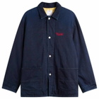 Visvim Men's Osiris Down Coverall Damaged Shirt Jacket in Indigo