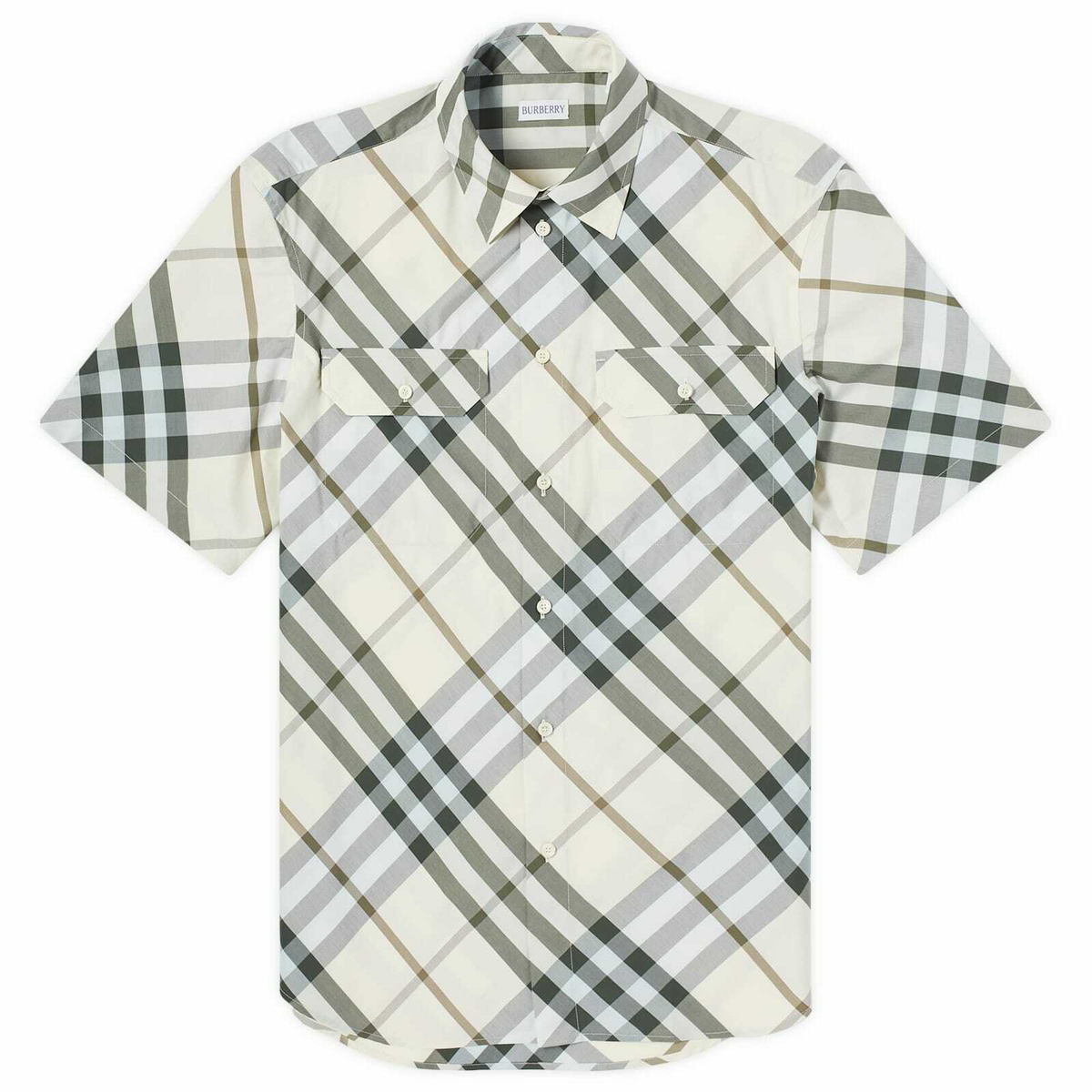 Burberry Men's Short Sleeve Check Shirt in Alabaster Check Burberry