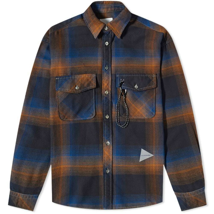 Photo: And Wander Men's Thermonel Check Shirt in Navy