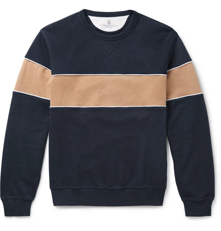 Photo: Brunello Cucinelli - Striped Cotton-Blend Jersey Sweatshirt - Men - Navy