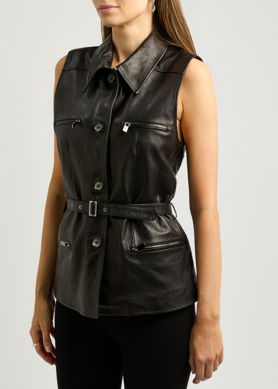 Magda Butrym Belted Leather Gilet Black