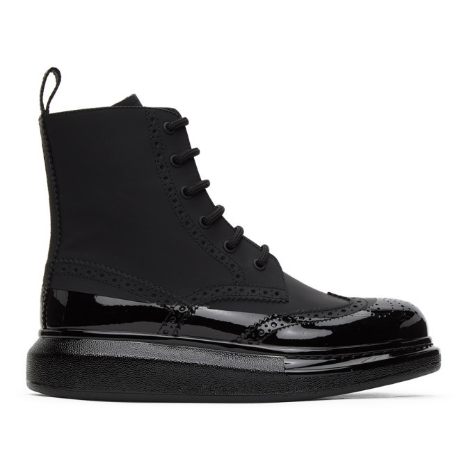 Photo: Alexander McQueen Black Perforated Hybrid Lace-Up Boots
