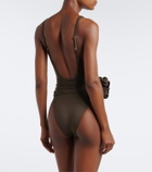 Magda Butrym Floral-appliqué draped swimsuit
