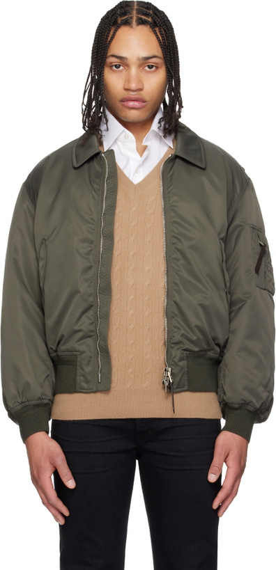 Photo: TOM FORD Green Satin Nylon Flight Bomber Jacket