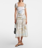 Tory Burch Printed shirred silk and cotton midi dress