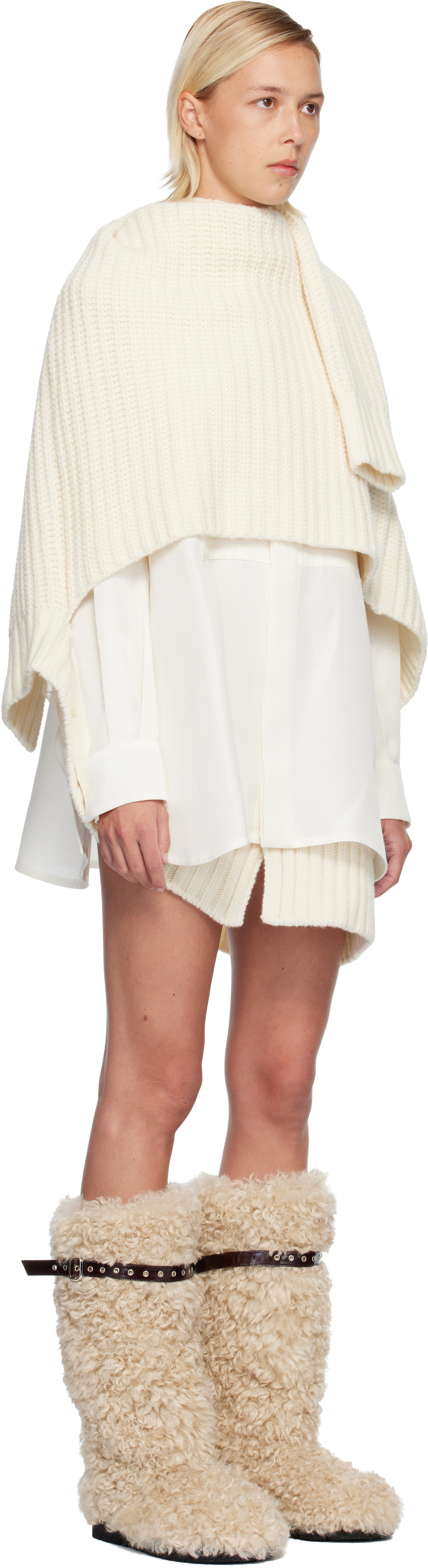 sacai Off-White Double-Faced Silk Cotton & Wool Knit Minidress