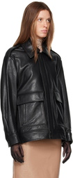 Nour Hammour Black Drey Leather Bomber Jacket