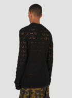 Wool Lace-Stitch Knit Top in Black