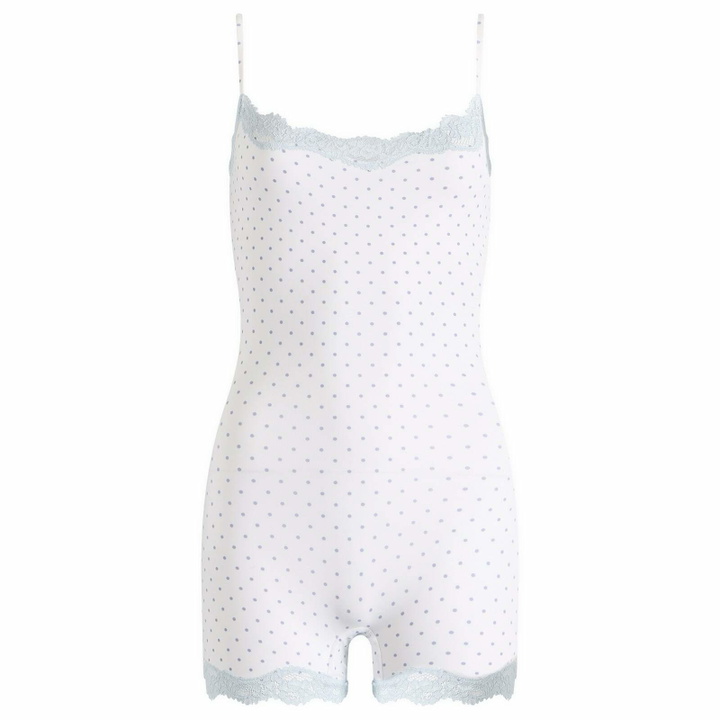Photo: SKIMS Women's Fits Everybody Lace Onesie in Slate Dot Print