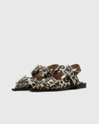 Ganni Feminine Buckle Ballerina Satin Print Brown Womens Casual Shoe