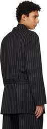Y-3 Black Pinstripe Refined Wool Chore Blazer