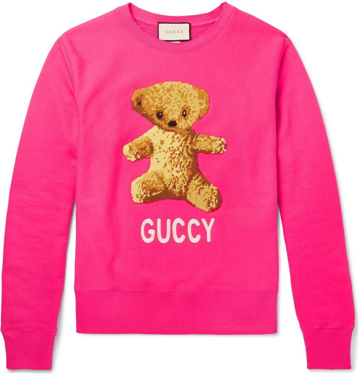Photo: Gucci - Appliquéd Loopback Cotton-Jersey Sweatshirt - Men - Pink
