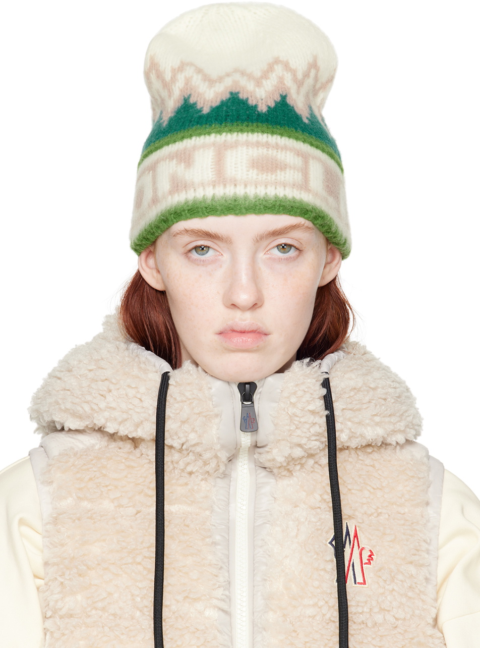 Moncler Green & White Jacquard Beanie Moncler