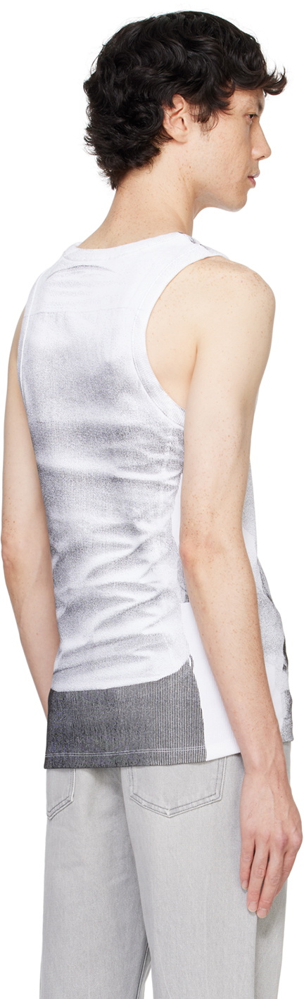 Balmain White Ribbed Tie Print Tank Top