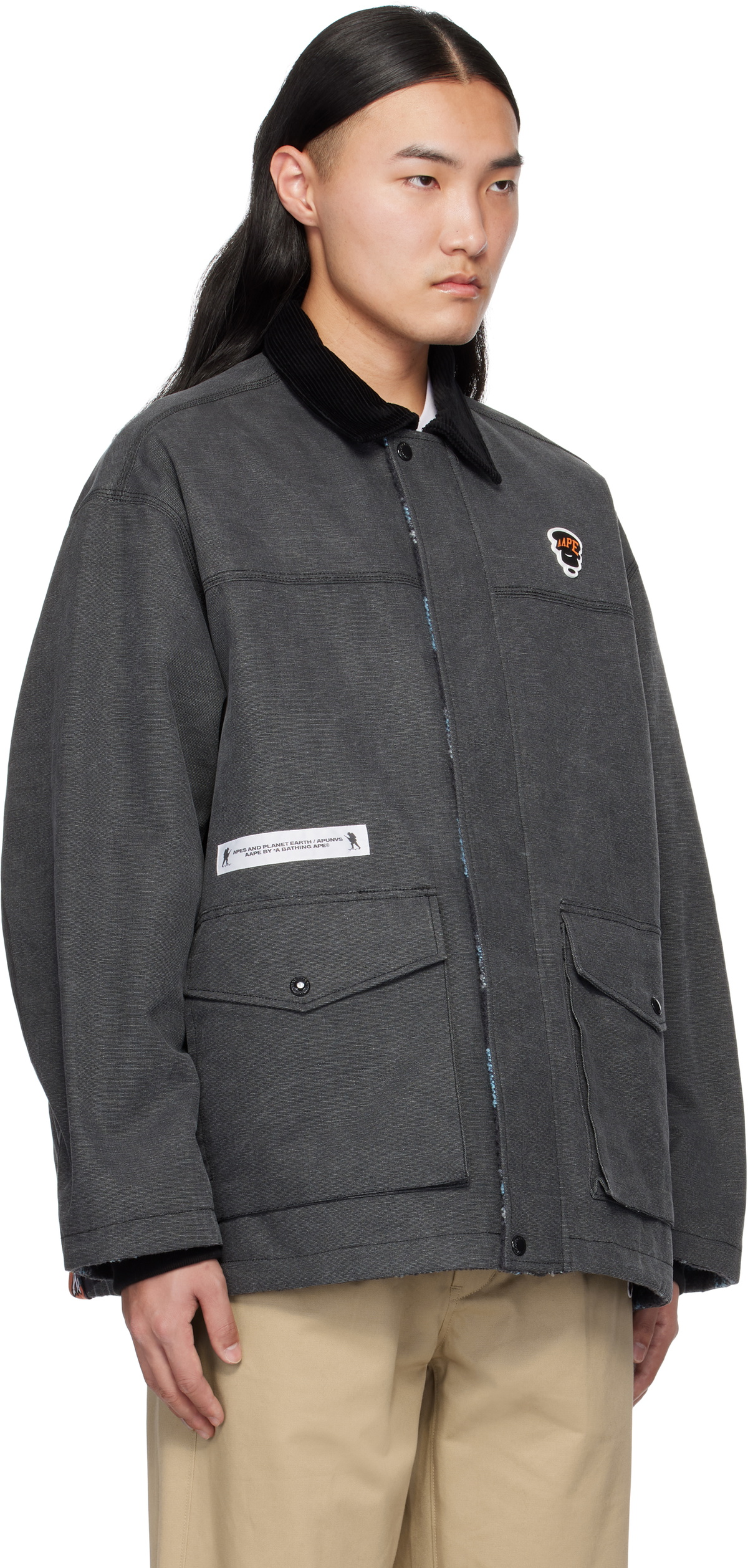 AAPE by A Bathing Ape Black & Blue Moonface Logo Utility Patch ...