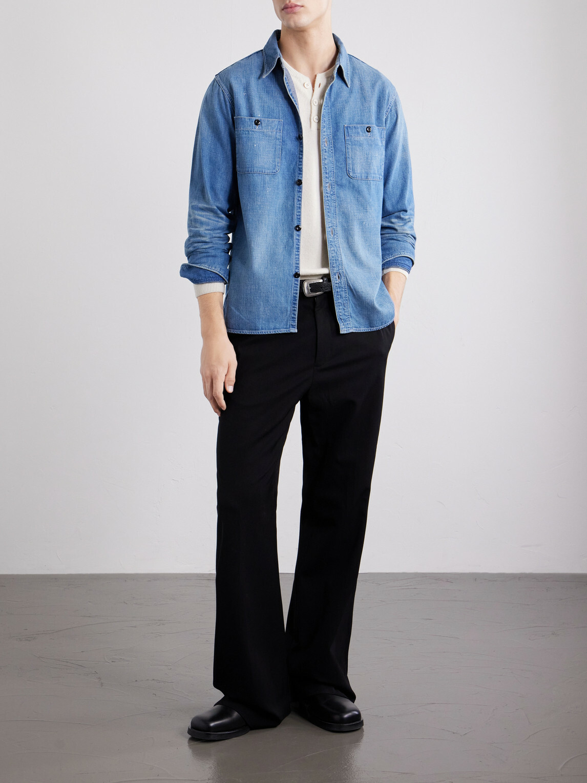 FULLCOUNT - Distressed Denim Shirt - Blue